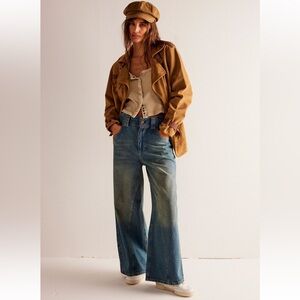 NWT FREE PEOPLE We The Free BLACK Chill Vibes Dropped Wide Leg Jeans (30) $128